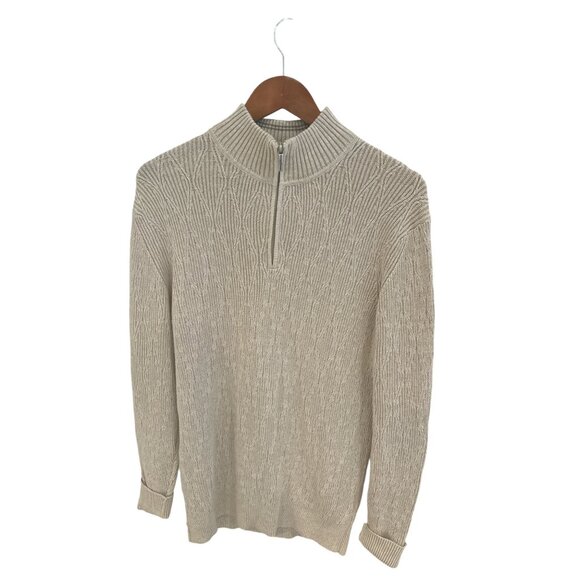 Tommy Bahama Beige Cable Knit Half-Zip Pullover Sweater M - Picture 1 of 6